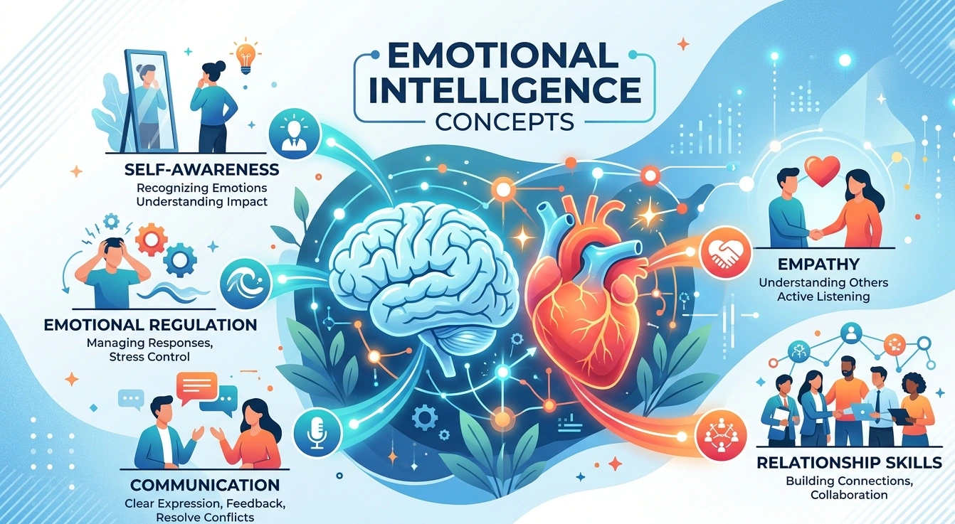 Core components of emotional intelligence in relationships including empathy and self-awareness.